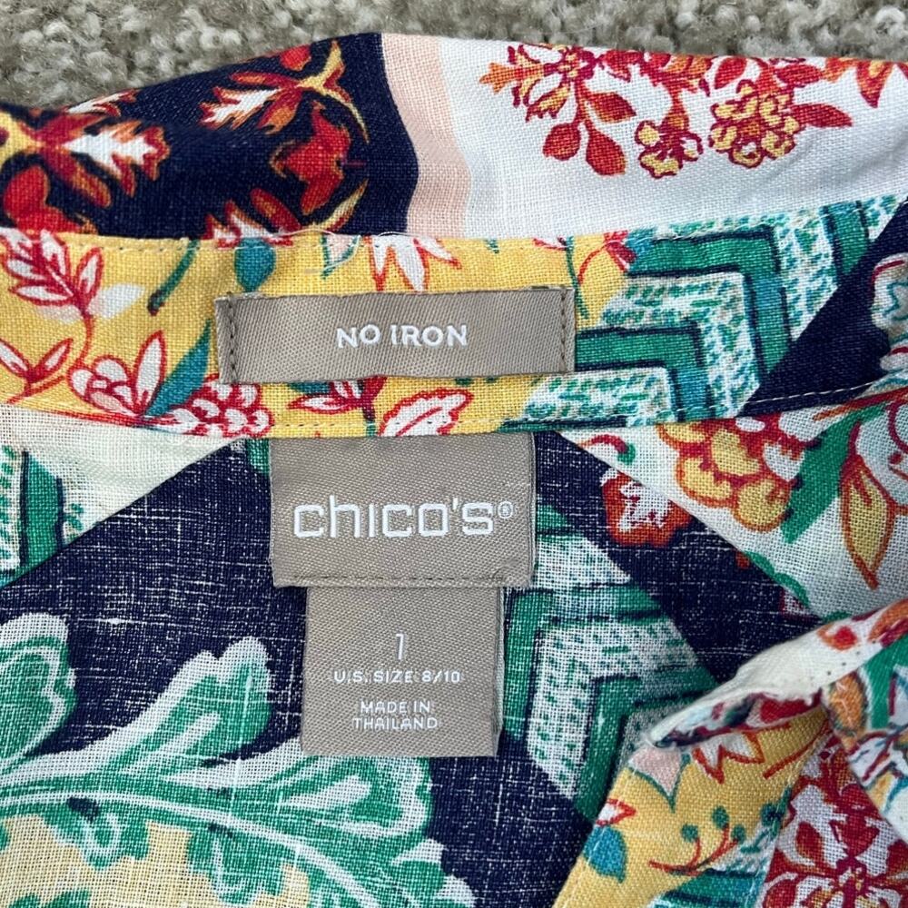 Chico's Linen Mixed Print Shirt No Iron Floral Paisley 3/4 Sleeves Boho Casual 1 - Picture 8 of 11